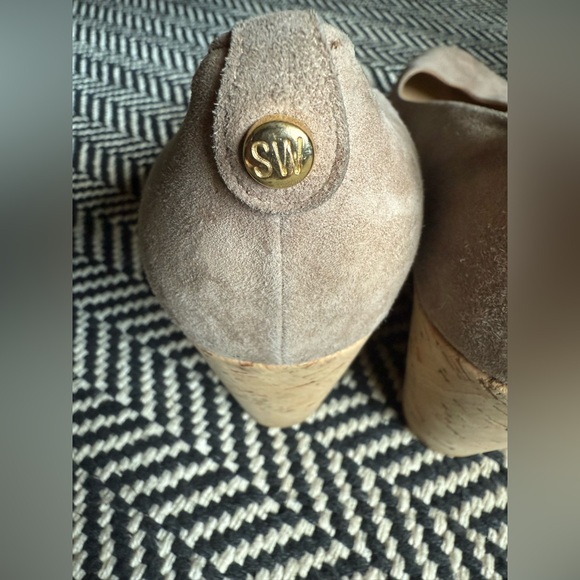 Stuart Weitzman Corkswoon Suede Leather Cork Wedge Shoes Tan Nude Size 10 - Picture 7 of 9